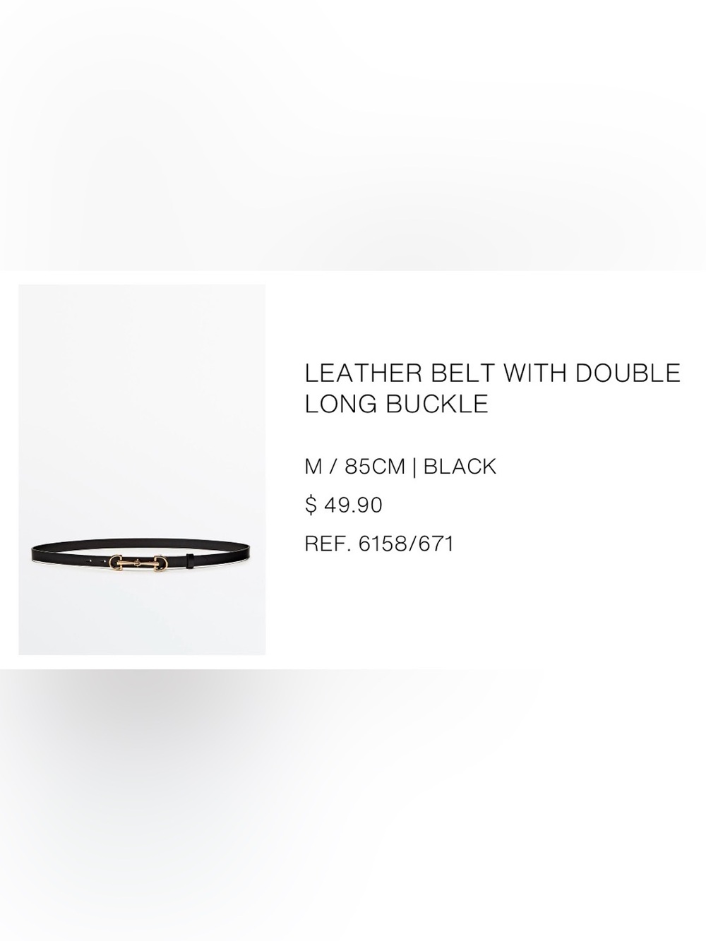 Zara Black Leather Horsebit Belt with Gold Hardware - Picture 5 of 5